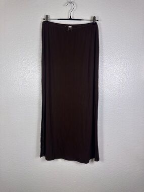 Auden Brown Ribbed Knit Long Straight Skirt Elastic Waist Lightweight Size L